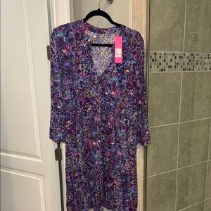 Lilly Pulitzer Alaina 3/4 Sleeve Dress Purple Berry Colony Conga Size XL NWT